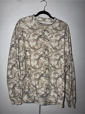 State of Mind Beige and Tan Botanical Crewneck Sweatshirt